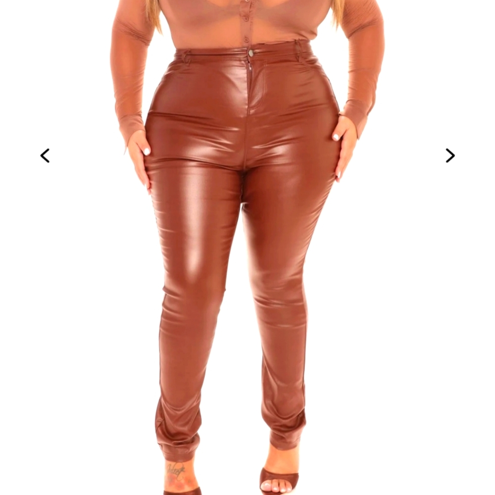 Fashion Nova Cognac Skinny Faux Leather Pants